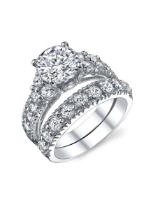 2 Unids/set De Anillos De Circonia Cúbica De Lujo Para Mujer, Joyería Para Fiesta Y Boda, Regalo Del Día De San Valentín - Plateado - Ver 2