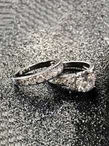 2 Unids/set De Anillos De Circonia Cúbica De Lujo Para Mujer, Joyería Para Fiesta Y Boda, Regalo Del Día De San Valentín - Plateado - Ver 4