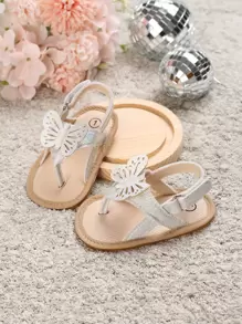 Baby Butterfly Decor Thong Sandals, Slingback Toe Post Sandals - Silver - View 6