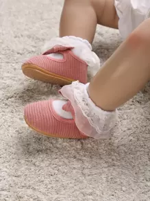 學院粉色瑪麗珍鞋適用於女孩嬰兒蝴蝶結裝飾貼布裝飾平底鞋