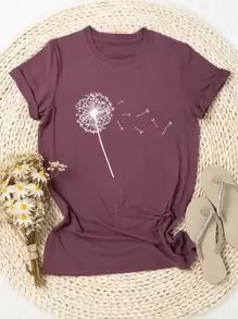 SHEIN LUNE Plus Paardenbloem Print Tee Voor De Zomer