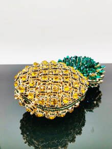 Glitter Bling,Shiny Glamorous,Elegant,Exquisite Mini Metal Pineapple Crystal Evening Bags And Clutches For Women,Luxury Formal Dinner Purses Party Rhinestones Handbags,Fruit Shaped Metal Chain Mini Clutches For Party&Prom Events,Best Gifts - Multicolor - View 6