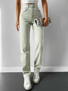 SHEIN PETITE Jeans de pierna recta con cremallera - verde menta - Ver 1