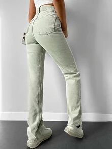 SHEIN PETITE Jeans de pierna recta con cremallera - verde menta - Ver 2