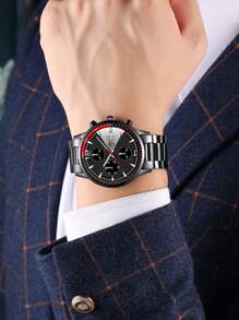 DEYROS 1 Đen Dây Thép Không Gỉ Ngày Kinh Doanh Mặt Tròn Đồng Hồ Thạch Anh & 2 Bộ Trang Sức, cho Cuộc Sống Hàng Ngày - màu đen - Xem 2