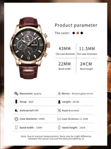 LIGE 1pc Brown Crocodile Embossed PU Polyurethane Strap Fashionable Round Dial Quartz Watch, For Daily Life Father