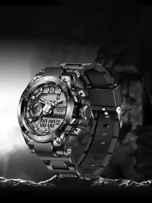 LIGE 1pc Black Silicone Strap Casual Date Calendars 24 Hour Round Dial Digital Watch, For Daily Life - Black - View 3