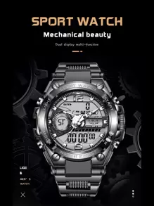 LIGE 1pc Black Silicone Strap Casual Date Calendars 24 Hour Round Dial Digital Watch, For Daily Life - Black - View 5