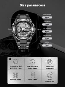 LIGE 1pc Black Silicone Strap Casual Date Calendars 24 Hour Round Dial Digital Watch, For Daily Life - Black - View 6