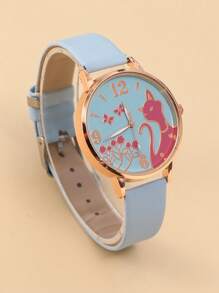 1入組女士藍色PU聚氨酯錶帶休閒圓形指針石英手錶和4入組蝴蝶裝飾首飾套裝適合日常生活 - 藍色 - 查看 2