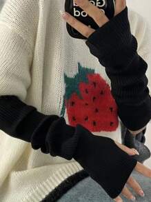 Solid Fingerless Gloves - Black - View 1