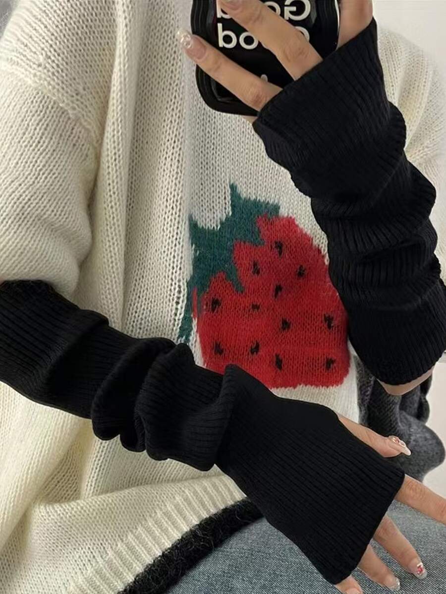 Solid Fingerless Gloves - Black - View 1