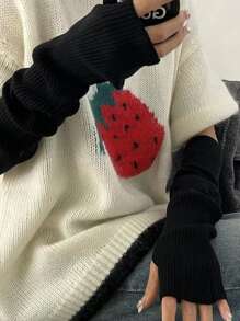 Solid Fingerless Gloves - Black - View 2