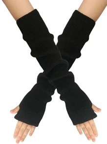 Solid Fingerless Gloves - Black - View 3