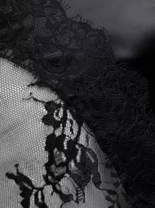 SHEIN Unity 性感透明蕾丝边缎面迷你裙 - 黑色 - 查看 7