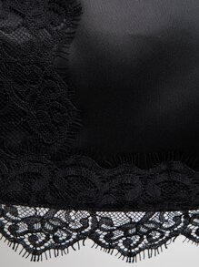 SHEIN Unity 性感透明蕾丝边缎面迷你裙 - 黑色 - 查看 8