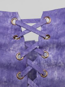 SHEIN Unity Y2K Lace Up Tie Dye Twill Crop Cami Top