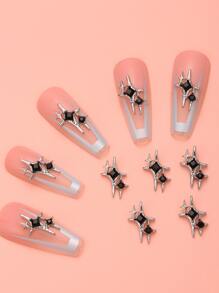 10 件黑色方形星星美甲装饰 - 彩色 - 查看 1