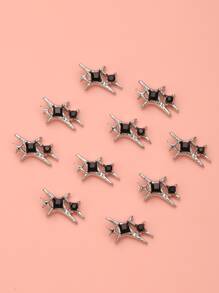 10 件黑色方形星星美甲装饰 - 彩色 - 查看 2