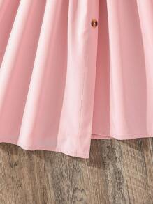 SHEIN Girls Striped Panel Belted Dress - Pink - View 4