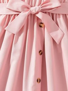 SHEIN Girls Striped Panel Belted Dress - Pink - View 8