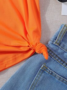 女孩熊和字母圖案T恤 - 橘色 - 查看 7