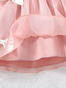嬰兒前蝴蝶結吊帶洋裝 - 粉色 - 查看 5