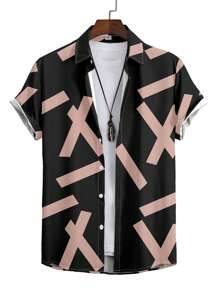 Manfinity Homme Men Plus Geo Print Shirt - Black - View 1