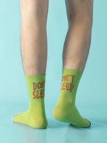 5雙男士標語圖案中筒襪 - 彩色 - 查看 2