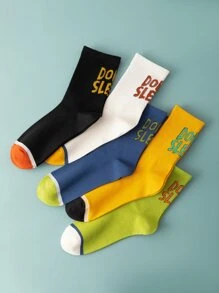 5雙男士標語圖案中筒襪 - 彩色 - 查看 4