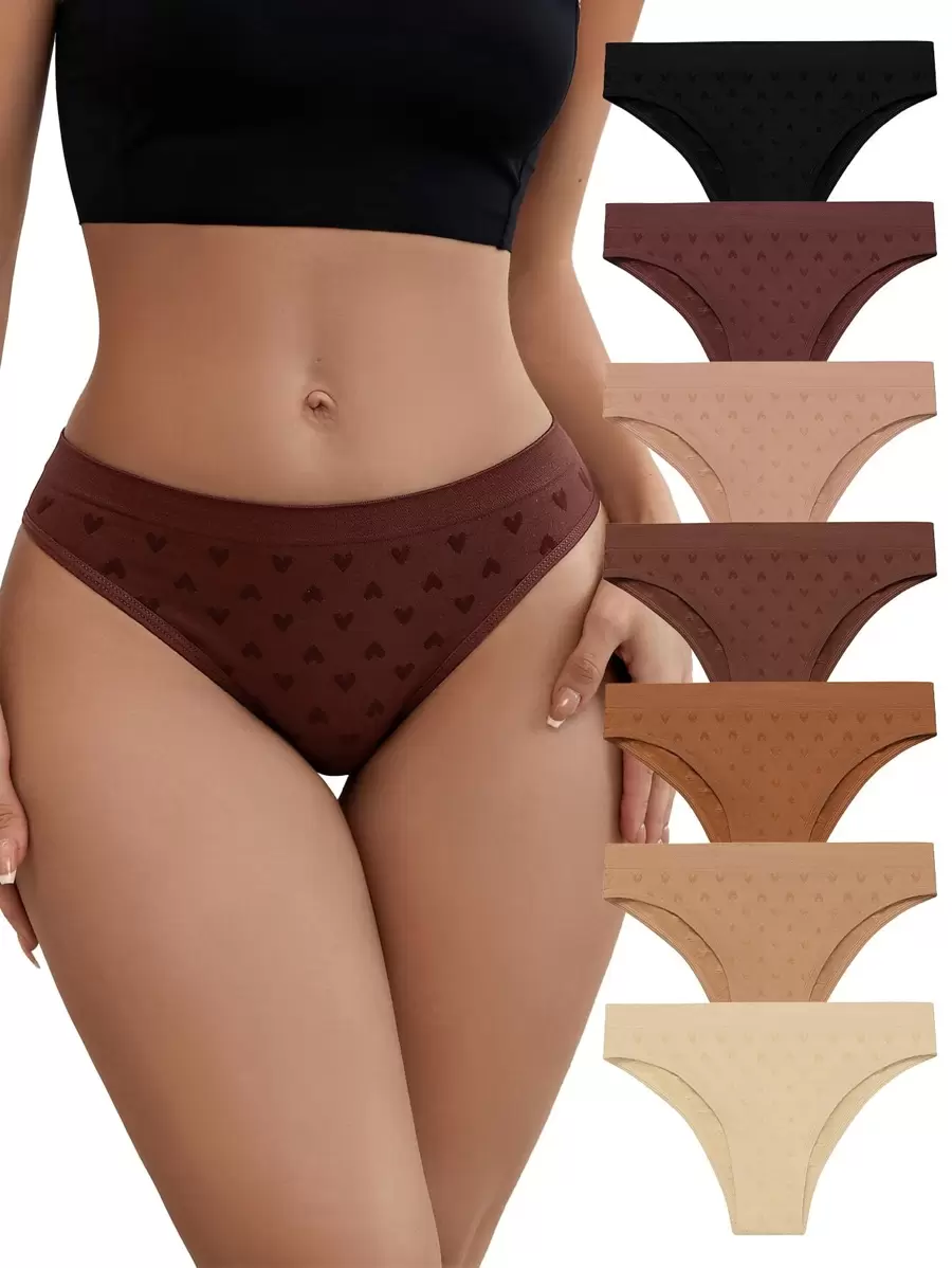 7 piezas Bragas con patrón de corazón inconsútil - Multicolor - Ver 1