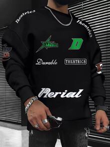 Manfinity LEGND 男士寬鬆字母圖案保暖滴肩運動衫,不含內搭衣 - 黑色 - 查看 1