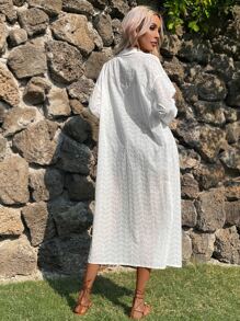 SHEIN LUNE Solid Button Front Longline Blouse Without Belt - White - View 2