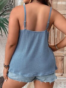SHEIN LUNE Plus Waffle Knit Cami Top - Blue - View 2