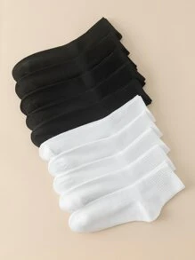 10對素色中筒襪 - 黑與白 - 查看 3