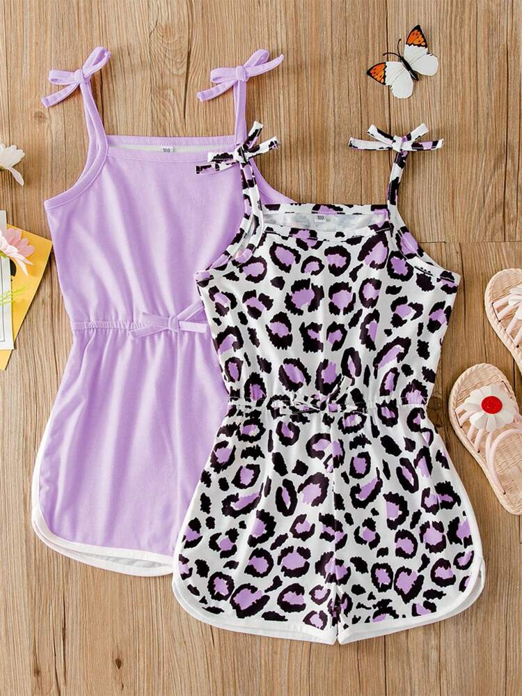 Young Girl 2 Packs Tie Shoulder Cami Jumpsuit