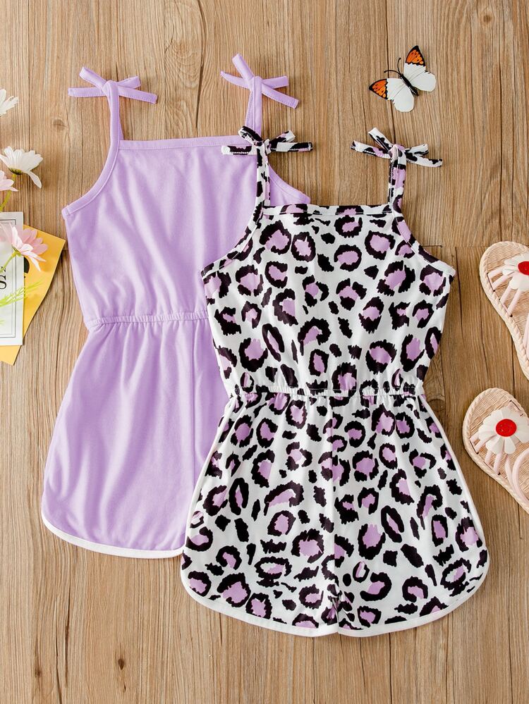 Young Girl 2 Packs Tie Shoulder Cami Jumpsuit