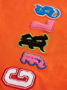 SHEIN EZwear 大碼字母圖案短款T恤 - 橘色 - 查看 3