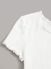 SHEIN EZwear 夏季白色肋紋萵苣邊修身短袖上衣
