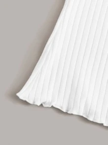 SHEIN EZwear 夏季白色肋紋萵苣邊修身短袖上衣