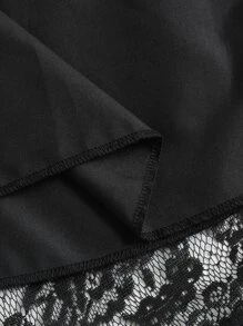 ROMWE Goth Falda con encaje de talle alto bajo con fruncido - Negro - Ver 4