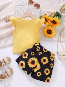 SHEIN Bộ thời trang bé gái Xù Con số Hoa Dễ thương - Nhiều màu - Xem 2
