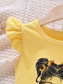 SHEIN Bộ thời trang bé gái Xù Con số Hoa Dễ thương - Nhiều màu - Xem 4