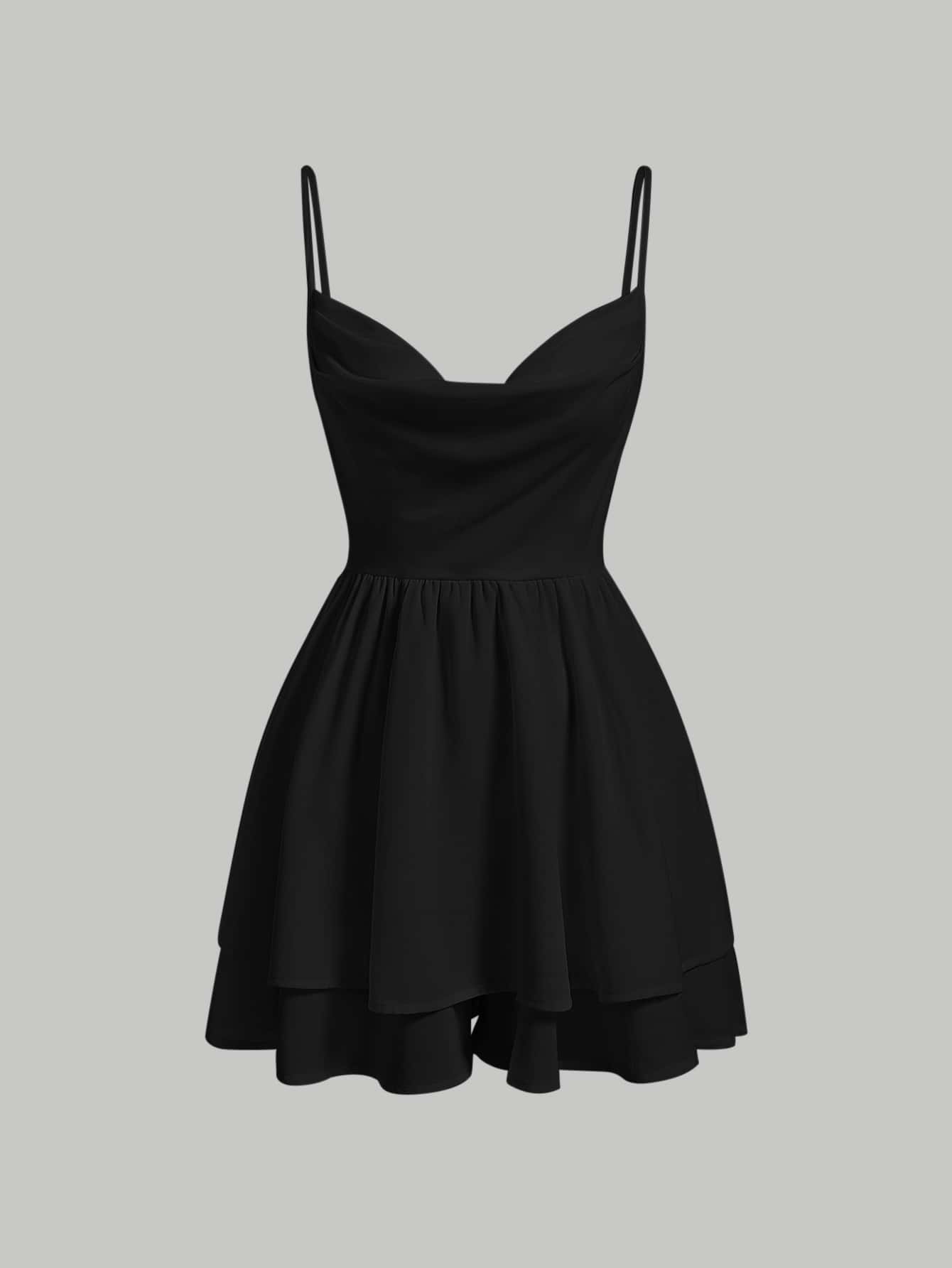 SHEIN MOD 素色垂領吊帶連體短褲 - 黑色 - 查看 1