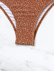 Summer Polka Dot Print Cut Out One Shoulder One Piece Swimsuit - Brown - View 7