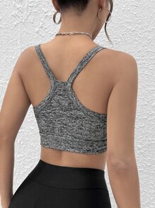 SHEIN EZwear Letter Patched Detail Crop Cami Top - Grey - View 3