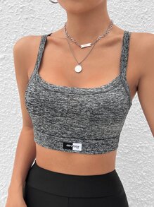 SHEIN EZwear Letter Patched Detail Crop Cami Top - Grey - View 1