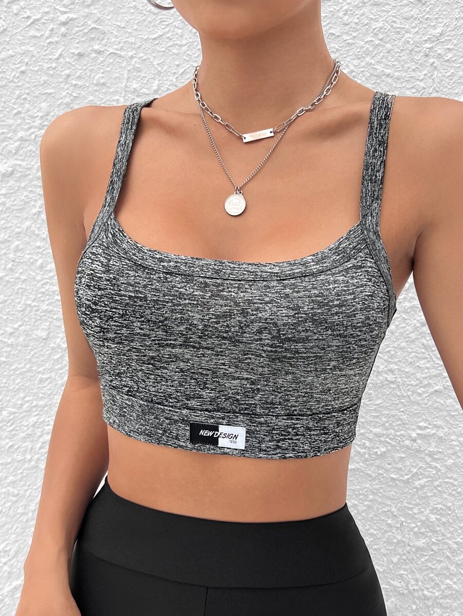 SHEIN EZwear Letter Patched Detail Crop Cami Top - Grey - View 1