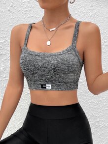 SHEIN EZwear Letter Patched Detail Crop Cami Top - Grey - View 5