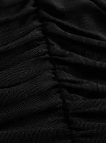 SHEIN MOD Contrast Mesh Ruched Tee - Black - View 4